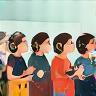 Illustration of people listening to radio